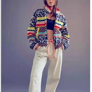 Anthropologie Maeve Lively Abstract Sherpa Fleece Jacket Size XL